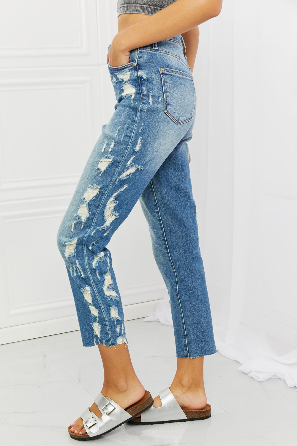 Judy Blue Laila Full Size Straight Leg Distressed Jeans - The Sapphire Star