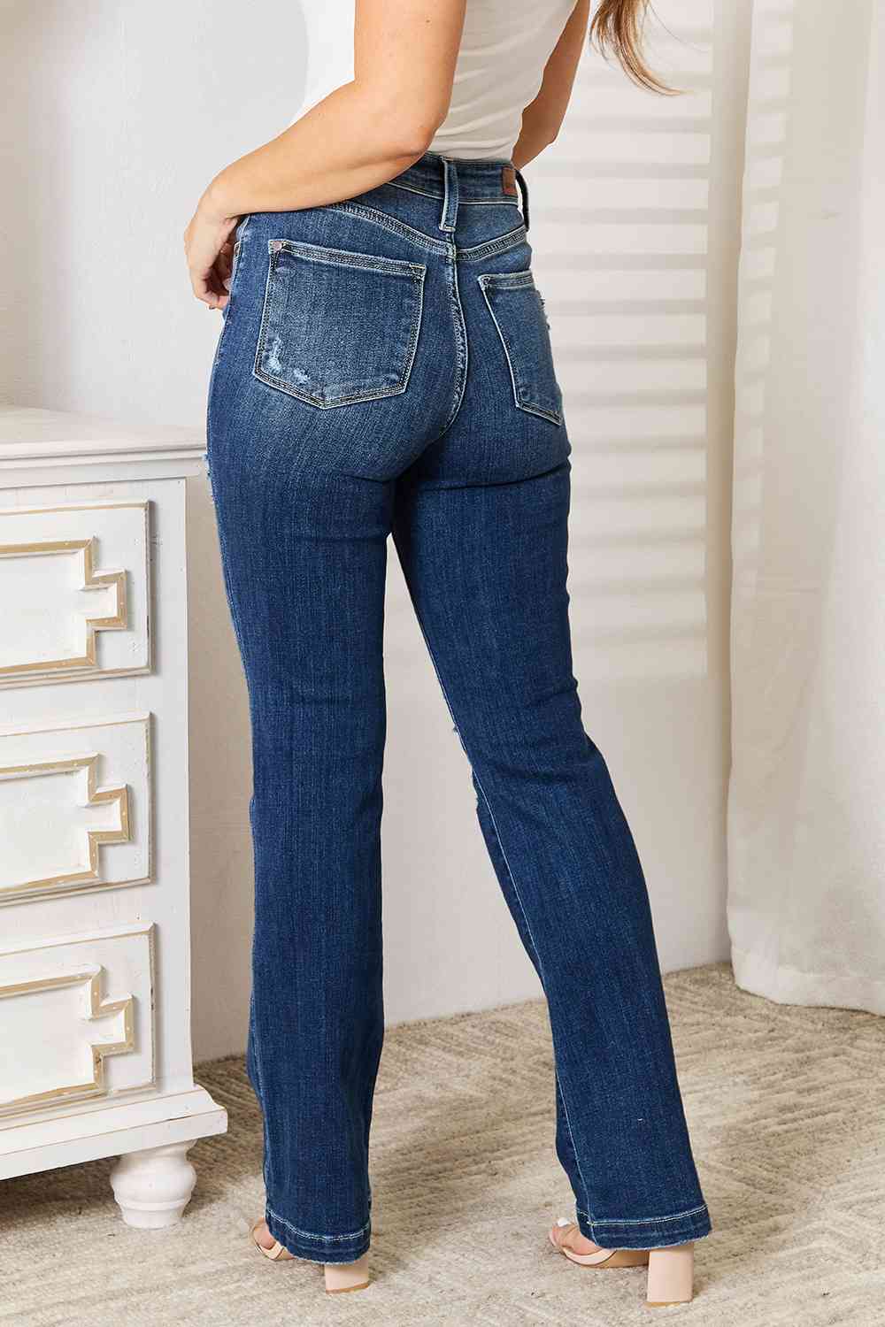 Judy Blue Full Size Mid Rise Hand Sand & Destroy Bootcut Jeans - The Sapphire Star