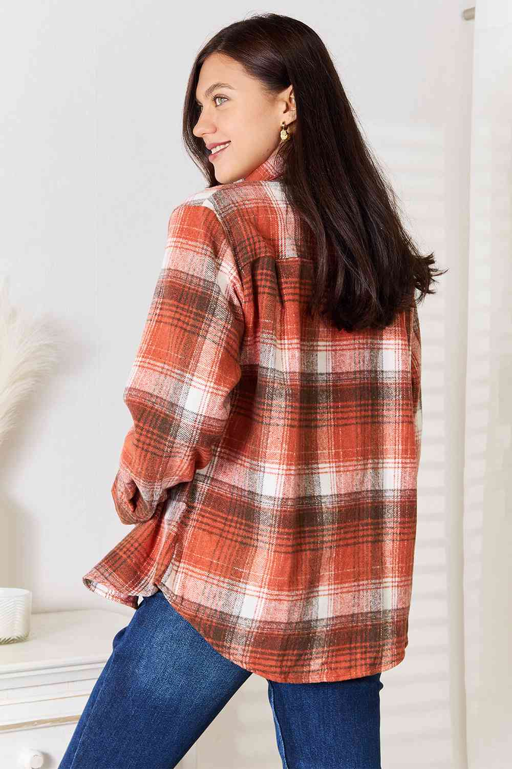 Double Take Plaid Collared Neck Long Sleeve Shirt - The Sapphire Star