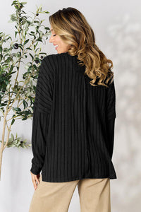 Basic Bae Full Size Ribbed Round Neck Slit Knit Top - The Sapphire Star