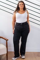 Joan High Rise Control Top Straight Jeans in Washed Black - The Sapphire Star