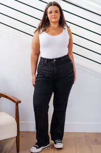Joan High Rise Control Top Straight Jeans in Washed Black - The Sapphire Star