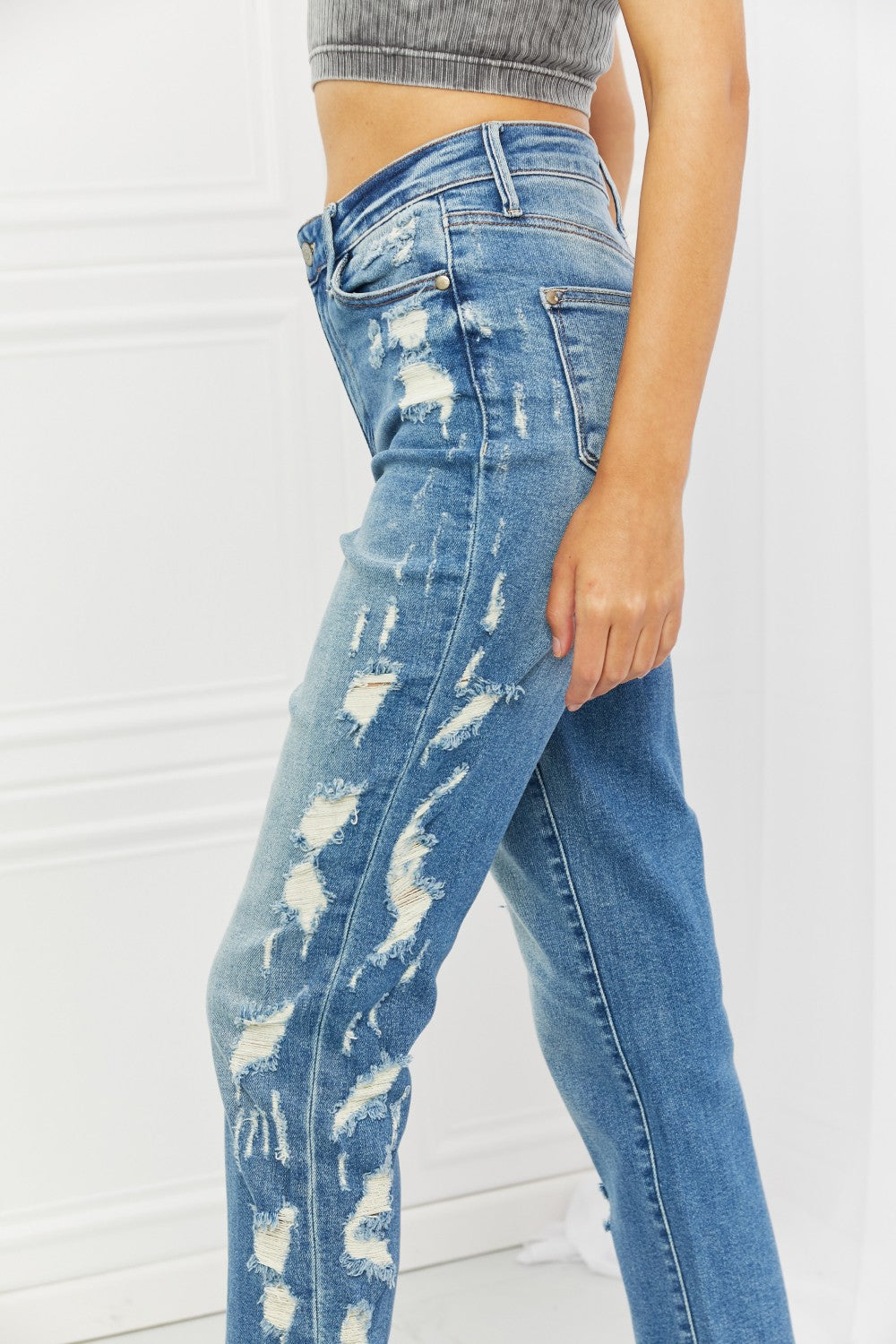 Judy Blue Laila Full Size Straight Leg Distressed Jeans - The Sapphire Star