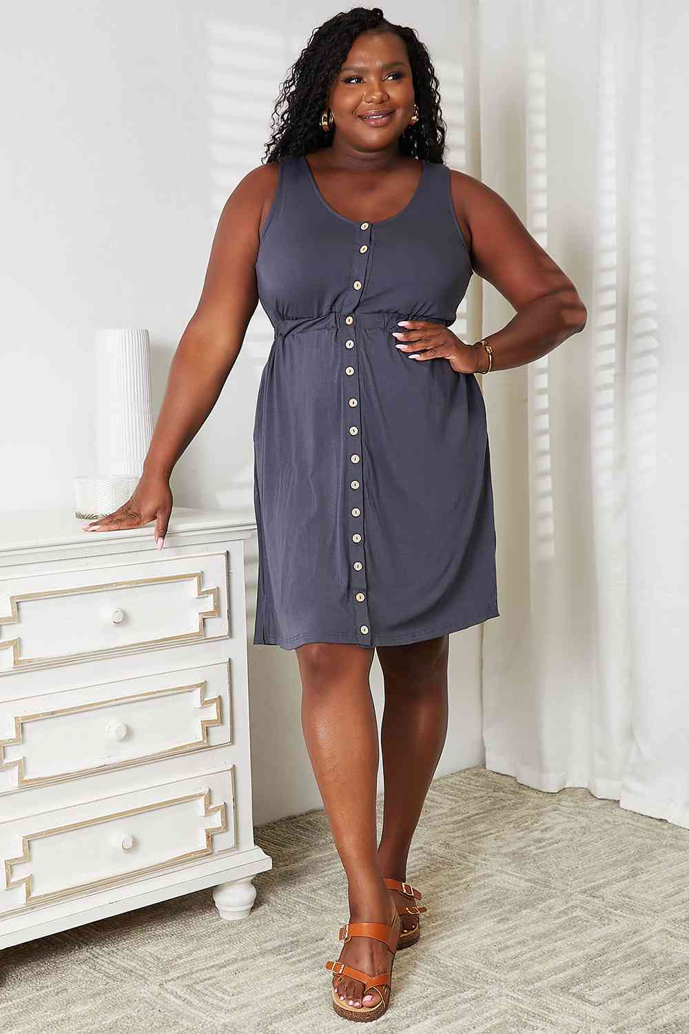 Double Take Sleeveless Button Down Magic Dress - The Sapphire Star