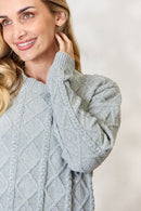 BiBi Cable Knit Round Neck Sweater - The Sapphire Star