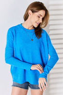 Zenana Ribbed Trim Round Neck Long Sleeve Top - The Sapphire Star
