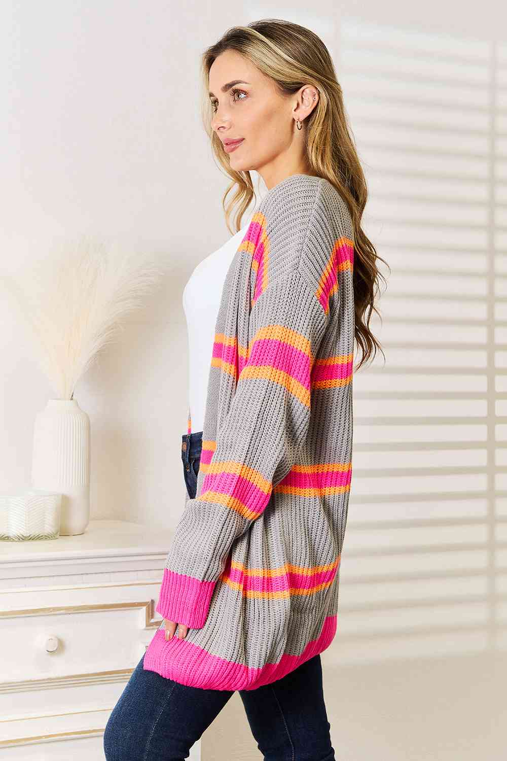 Woven Right Ribbed Long Sleeve Cardigan - The Sapphire Star