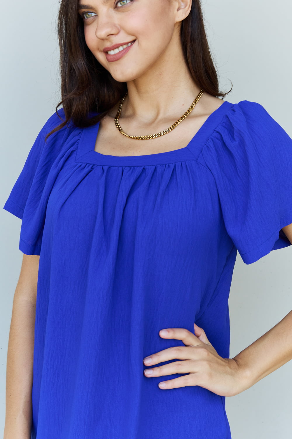 Ninexis Keep Me Close Square Neck Short Sleeve Blouse in Royal - The Sapphire Star