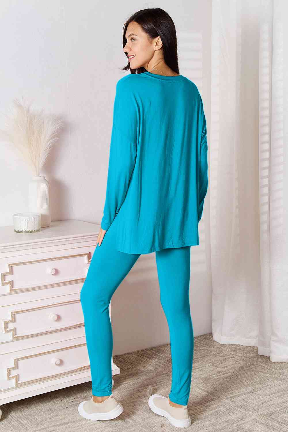 Basic Bae Full Size V-Neck Soft Rayon Long Sleeve Top and Pants Lounge Set - The Sapphire Star