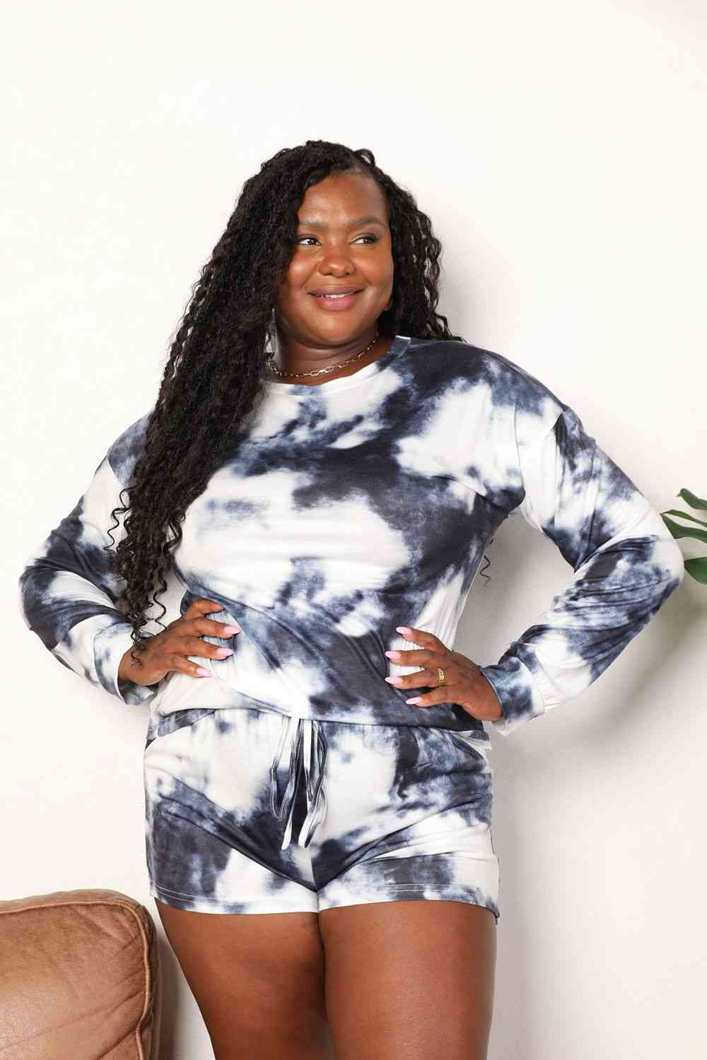 Double Take Tie-Dye Round Neck Top and Shorts Lounge Set - The Sapphire Star