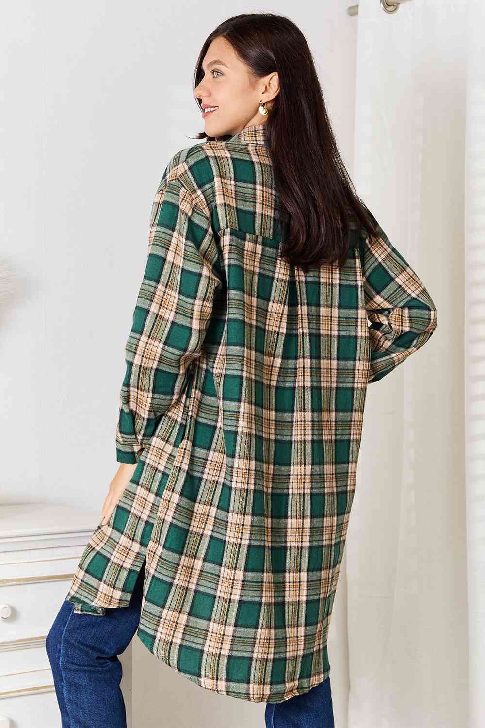 Double Take Plaid Collared Neck Long Sleeve Shirt - The Sapphire Star