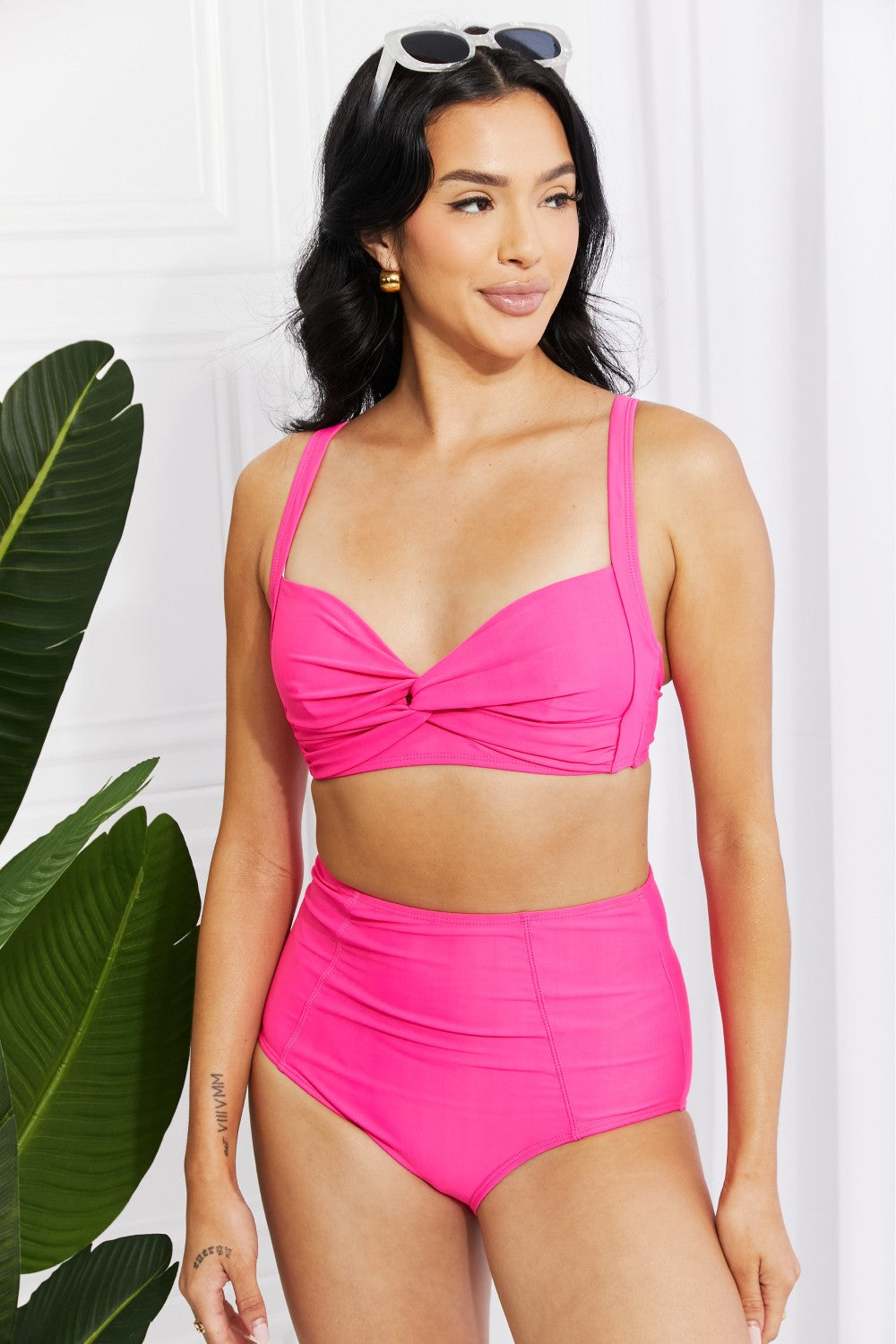 Marina West Swim Take A Dip Twist High-Rise Bikini in Pink - The Sapphire Star